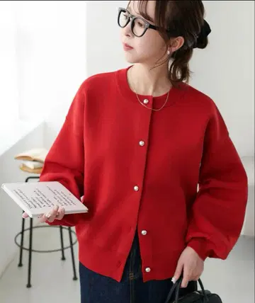 [ 새상품 택 없음 ] DISCOAT 메탈 스폰디쉬 가디건 레드