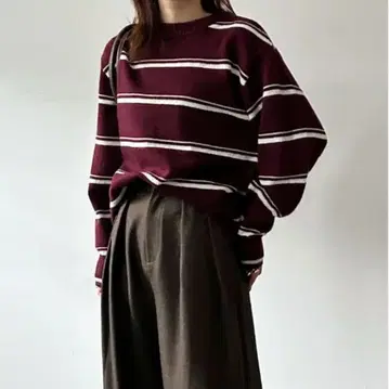 [ 새상품급 ] 멀티 보더 니트 프리 사이즈 보르도