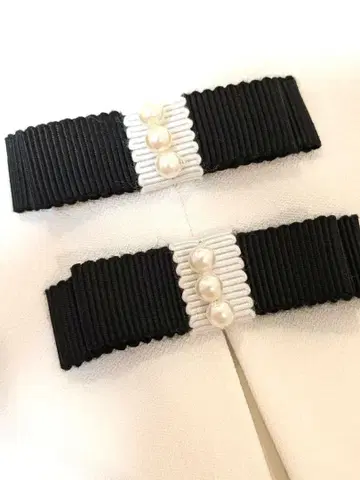 투 비 시크 스트레치 팬츠 38 밑단 그로그랭 리본 펄 화이트