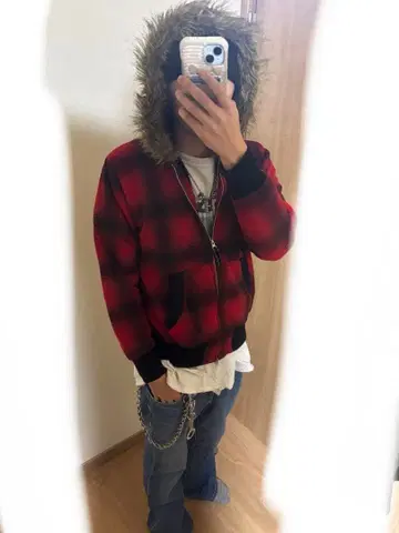 00s 퍼 자켓 archive 체크 무늬 헤이세이 Y2K 그런지