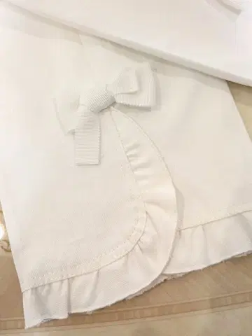 엠즈 그레이시 스트레치 팬츠 36 밑단 리본 프릴 화이트