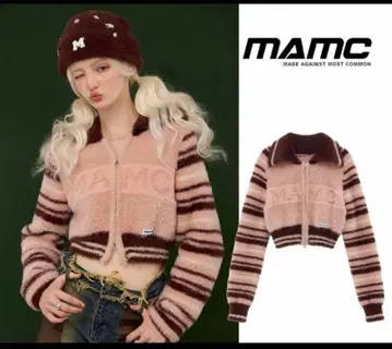 MAMC 집업 크롭 스웨터 핑크 브라운
