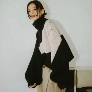 knuth marf 하프 집 바이컬러 니트 블랙