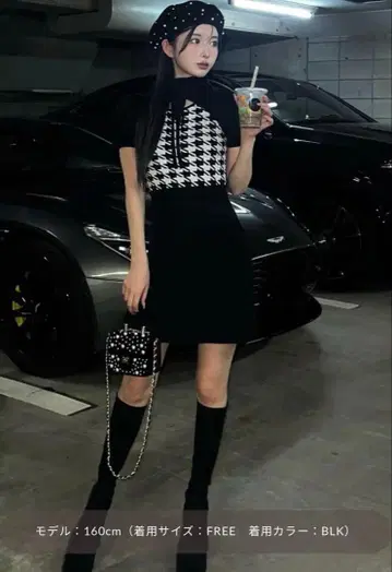 Darich 체크 리본 니트 미니 원피스