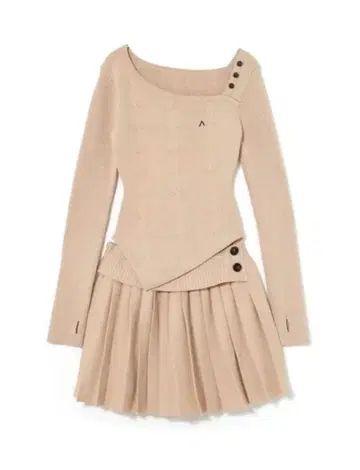 Andmary 베이지 니트 플리츠 스커트 셋업