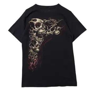 USA 구제 의류 Y2K 스컬 해골 반팔 티셔츠 락 메탈 I2337