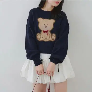 OLIVE des OLIVE 리본 곰돌이 니트 상의