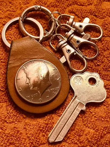 케네디 하프 달러 코인 콘초 키링 천연 가죽 USA