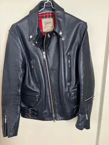666 네이비 가죽 라이더 자켓 38 사이즈