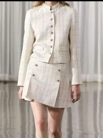 ZARA 새상품 셋업 플리츠 스커트 노카라 자켓 화이트