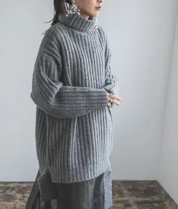 bohmal 택 포함 새상품 리브 터틀넥 스웨터 그레이