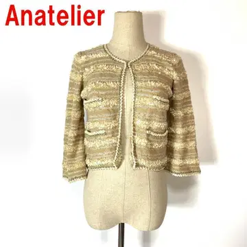 A3992 아나텔리어 7부 소매 가디건 울 보더 베이지 38