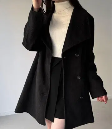 JUNOAH 숄카라 미들 기장 허리 쉐이프 플레어 코트