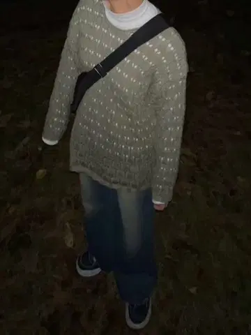 그레이 케이블 니트 스웨터 L