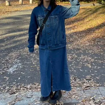 다크 블루 데님 자켓 스커트 세트