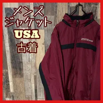 남성용 나일론 블루종 자켓 레드 구제 의류 90s 긴팔 자수 M