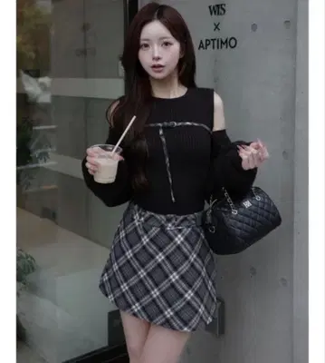 Darich 도킹 미들 허리 니트 미니 원피스 블랙