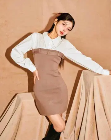 다리치 셔츠 도킹 타이트 미니 원피스