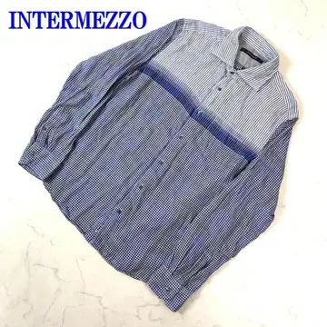 인터메쪼 긴팔 셔츠 화이트 블루 계열 코튼 100% LL C4086