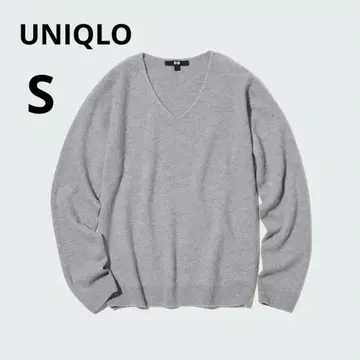 UNIQLO S 3D 캐시미어 V넥 스웨터 긴팔 캐시미어 100 그레이