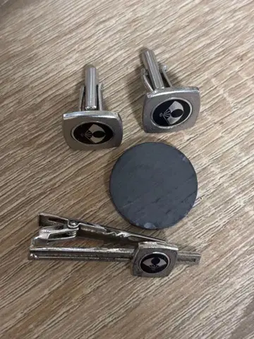 [ 순은 각인 ] 쇼와 레트로 커프스 & 넥타이핀 세트 실버 17.46g