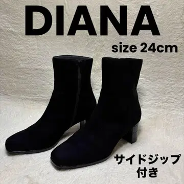 새상품급 DIANA 숏부츠 와이드 힐 스웨이드 지퍼 달린 24cm
