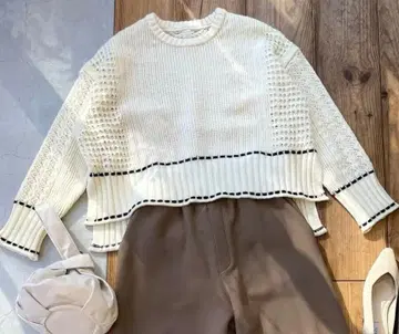 [포므리슈] 스티치 레이스 편직 니트 스웨터 이시카와 라보