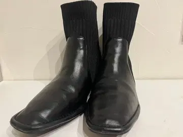 사이드 고어 부츠 블랙 가죽 니트 부츠