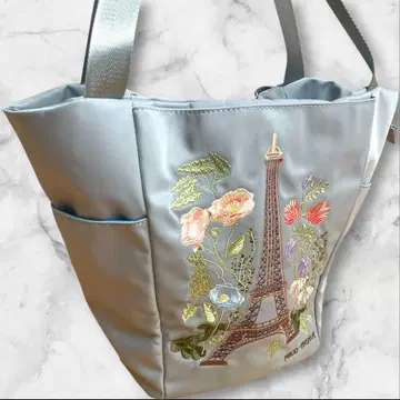 새상품급 Demode VOYAGE 에펠탑과 꽃 나일론 토트백 자수