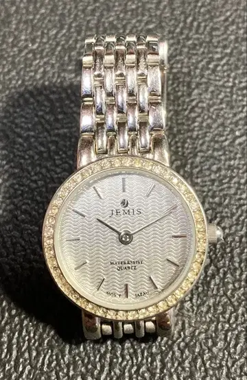 작동품 JEMIS 쿼츠 손목시계 큐빅 드레스 워치 실버