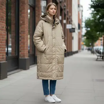 FILA 후드 부착 베이지 벤치 코트