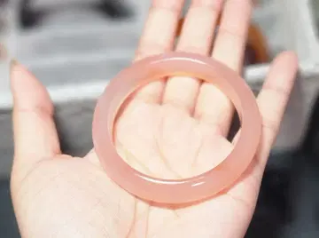 고품질 천연 무처리 핑크 칼세도니 팔찌 뱅글 55.5 mm