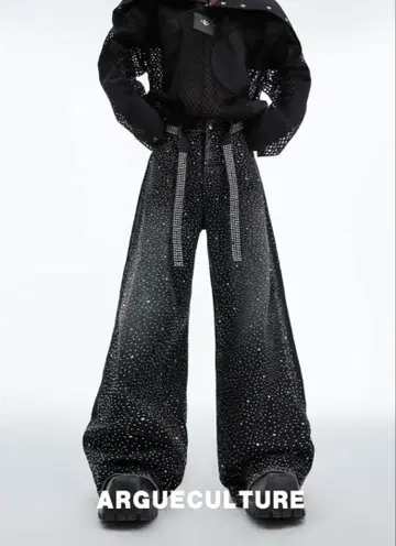 ARGUECULTURE 큐빅 워시 와이드 배기 데님 팬츠