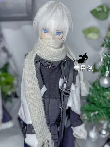 1/4~1/3 인형용 손뜨개질 머플러 2025 롱 타입 화이트