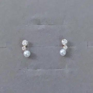 미사용 츠츠미 큐빅 지르코니아 x 담수 펄 귀걸이 K10
