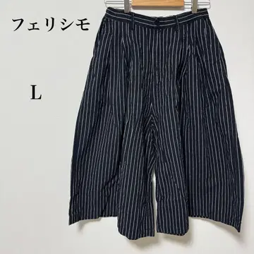 펠리시모 스트라이프 패턴 와이드 팬츠 가우초 팬츠 스카초 L 블랙&화이트