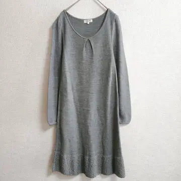 s0788 [ SOUP 수프 ] 긴팔 니트 원피스 울 100% 롱 기장