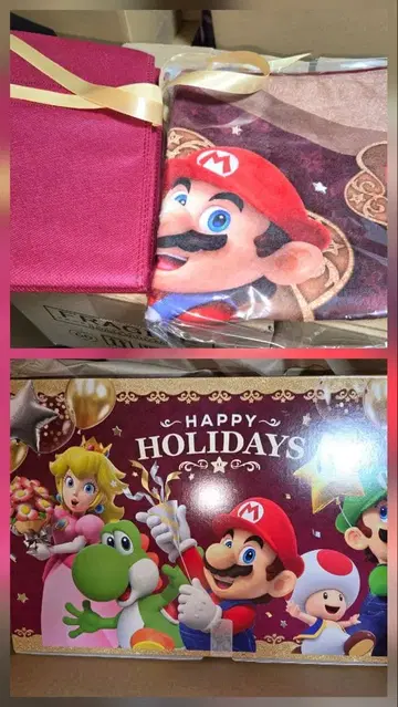 슈퍼 마리오 홀리데이 기프트 선물 박스 담요 + 랩핑 봉투