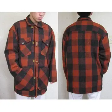 립 컬 오렌지 블랙 체크 더플 코트 M