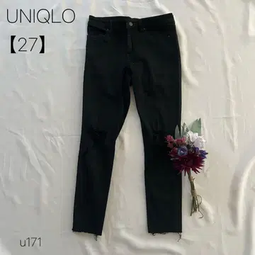 유니클로 데미지 스키니진 크러쉬진 면 혼방 블랙 [ 27 ]