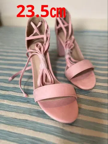 현품 한정 드레스 샌들 23.5 핑크 오픈토 레이스업