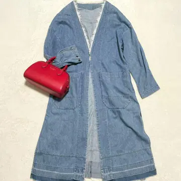 맥피 투모로우랜드 데님 롱 코트 프린지 아우터 36