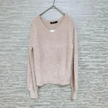 러그아웃 퍼지 V넥 니트 M 베이지 핑크 새상품 택 포함
