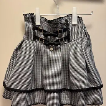 2단 리본 벨트 치마바지 체크 무늬 그레이