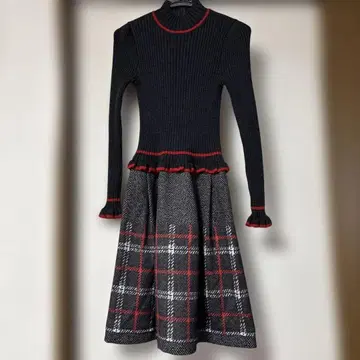 M'S GRACY 리브 니트 체크 원피스 38