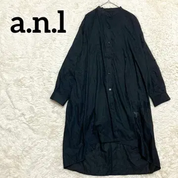 a.n.l 블랙 롱 셔츠 원피스 면 100% 프론트 오픈 밴드 카라 38