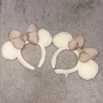 디즈니 리조트 미니 머리띠 보아 복슬복슬 가을/겨울 화이트 플리스