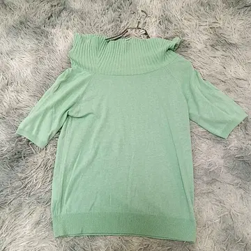 [온워드] 반팔 니트 오프 터틀 민트 그린 봄 색상 면 혼방 이너