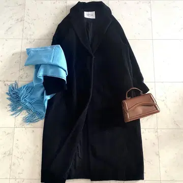 새상품급 파비아나 필리피 최근 모델 기모 메리노울 롱 코트 블랙