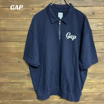 [갭] GAP 네이비 지퍼 반팔 맨투맨 로고 L